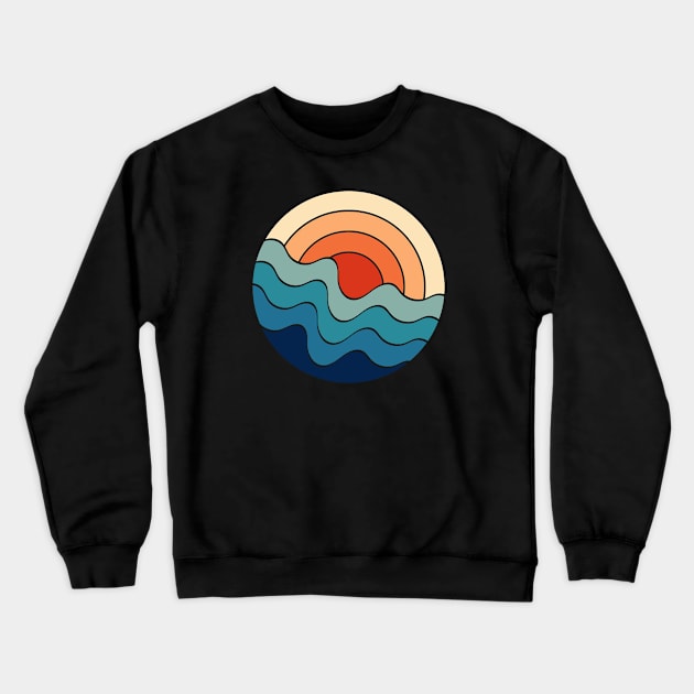 Retro 80s Art Sunrise Over The Ocean Waves Crewneck Sweatshirt by Insightly Designs